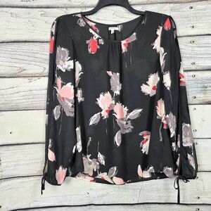 Maurices Floral Blouse Black Pink Long Sleeve Women’s L